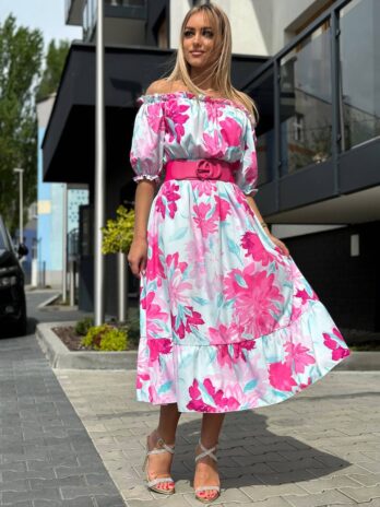 Sukienka hiszpanka TINA ecru – róż