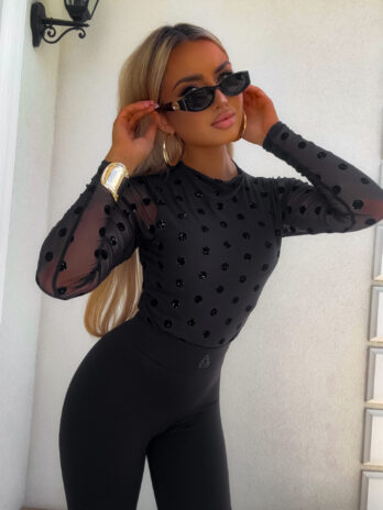 Bluzka SABRINA kropeczki lurex – czarna