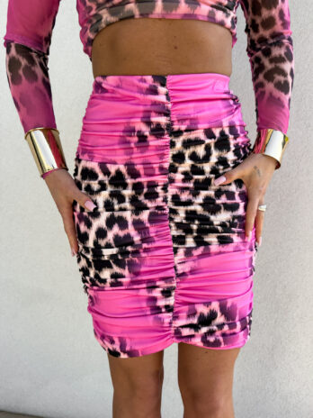 Spódnica marszczona print gepard – fuksja