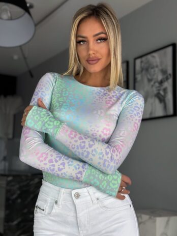 Bluzka CYNTHIA z dziurką na kciuk – pantera holograficzna