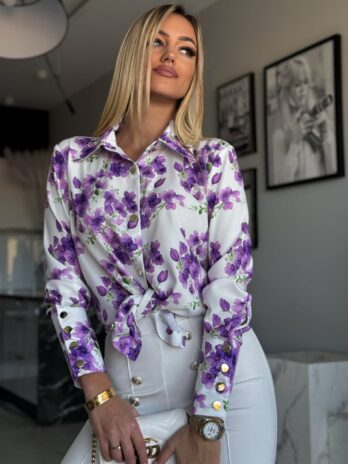 Koszula MARINA ecru – fiolet