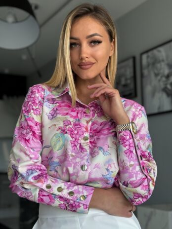 Koszula MARINA różowo – fioletowa kwiaty