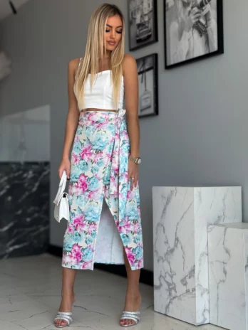 Spódnica MIDI – miętowe kwiatuszki