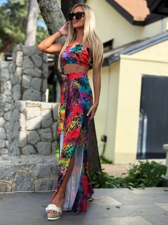 Komplet lato spodnie z topem – kolorowa panterka