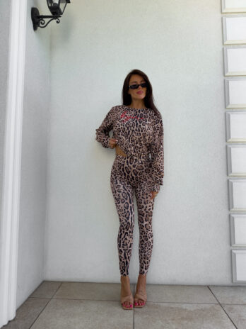 Legginsy GYM print pantera – beżowo – czarna By Me