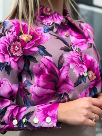 Koszula MARINA brązowa z różowymi kwiatami