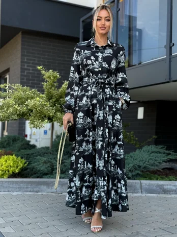 Sukienka ADELE w print  – biało – czarna Marina