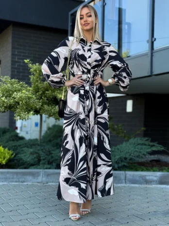 Sukienka ADELE w print –  beżowo – czarna Marina