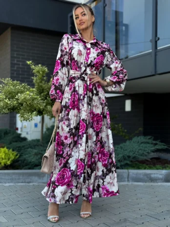 Sukienka ADELE – fuksja kwiaty Marina