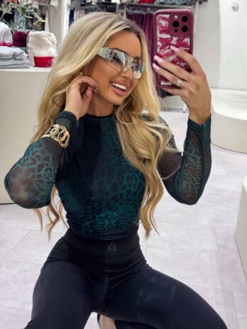 Bluzka SKIN transparent print pantera – zieleń By Me